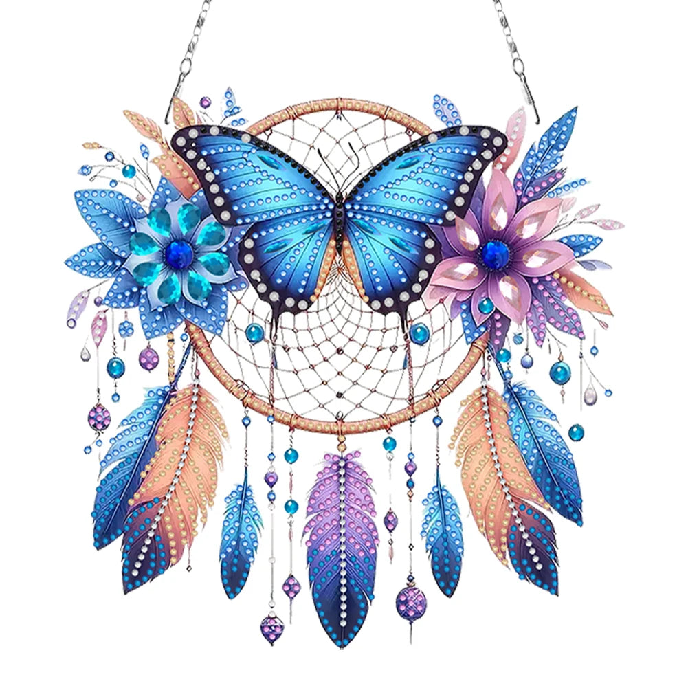 attrape rêves boho plumes fleurs violet bleu rose or pendaison décoration intérieure artisanal