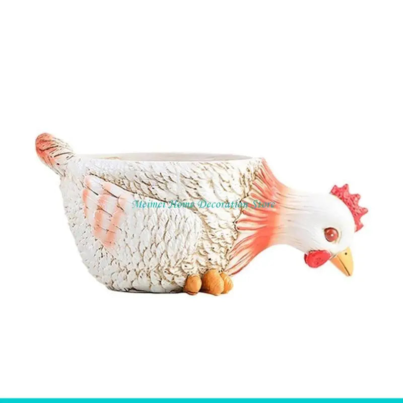 pots fleurs forme poulet canard résine imitation plumes texture rustique blanc orange rouge