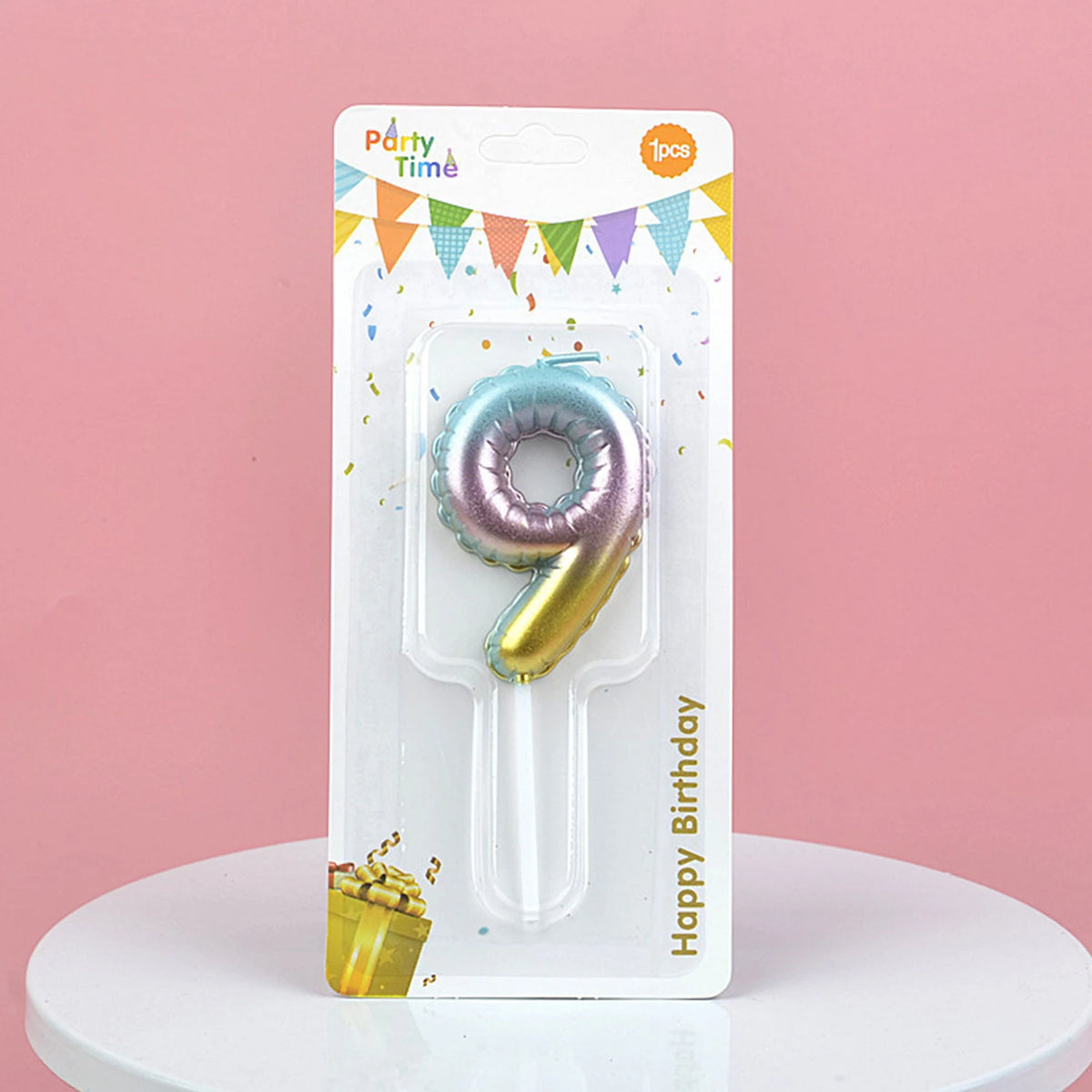 bougies forme chiffre anniversaire or argent bleu rose gradient moderne festives tringle