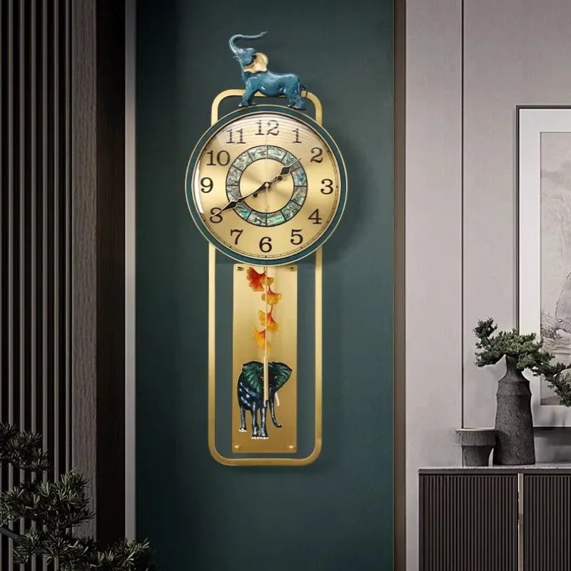 horloge murale moderne or floral asiatique décoration éléphant aiguille métal verre