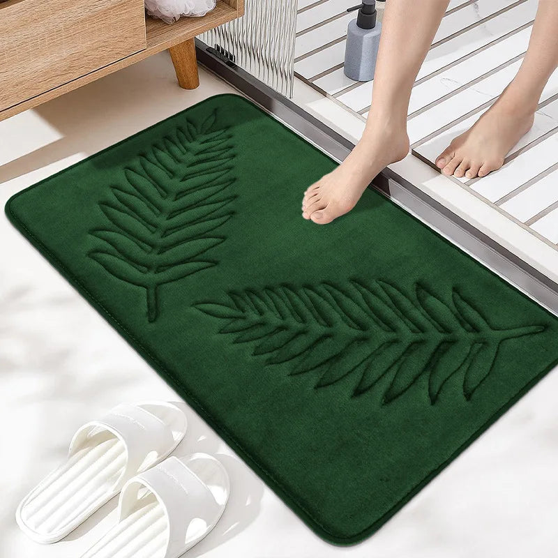tapis bain doux feuilles fougère relief moderne vert gris polyester