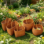 paniers tressés marron clair poignées utilisation multiple rangement fruits légumes fleurs traditionnels