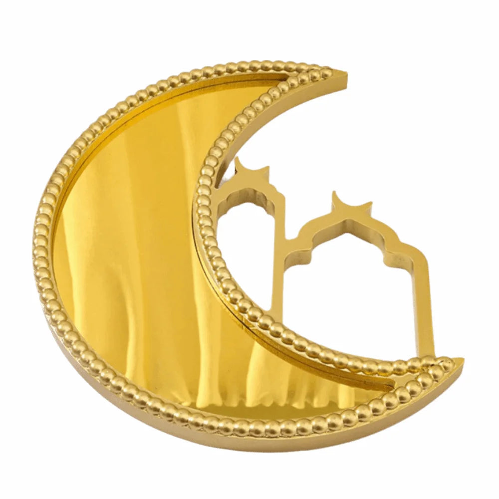 plateau decoratif forme lune couleur or dattes encens verre lanterne oriental miroirs croissant architecture