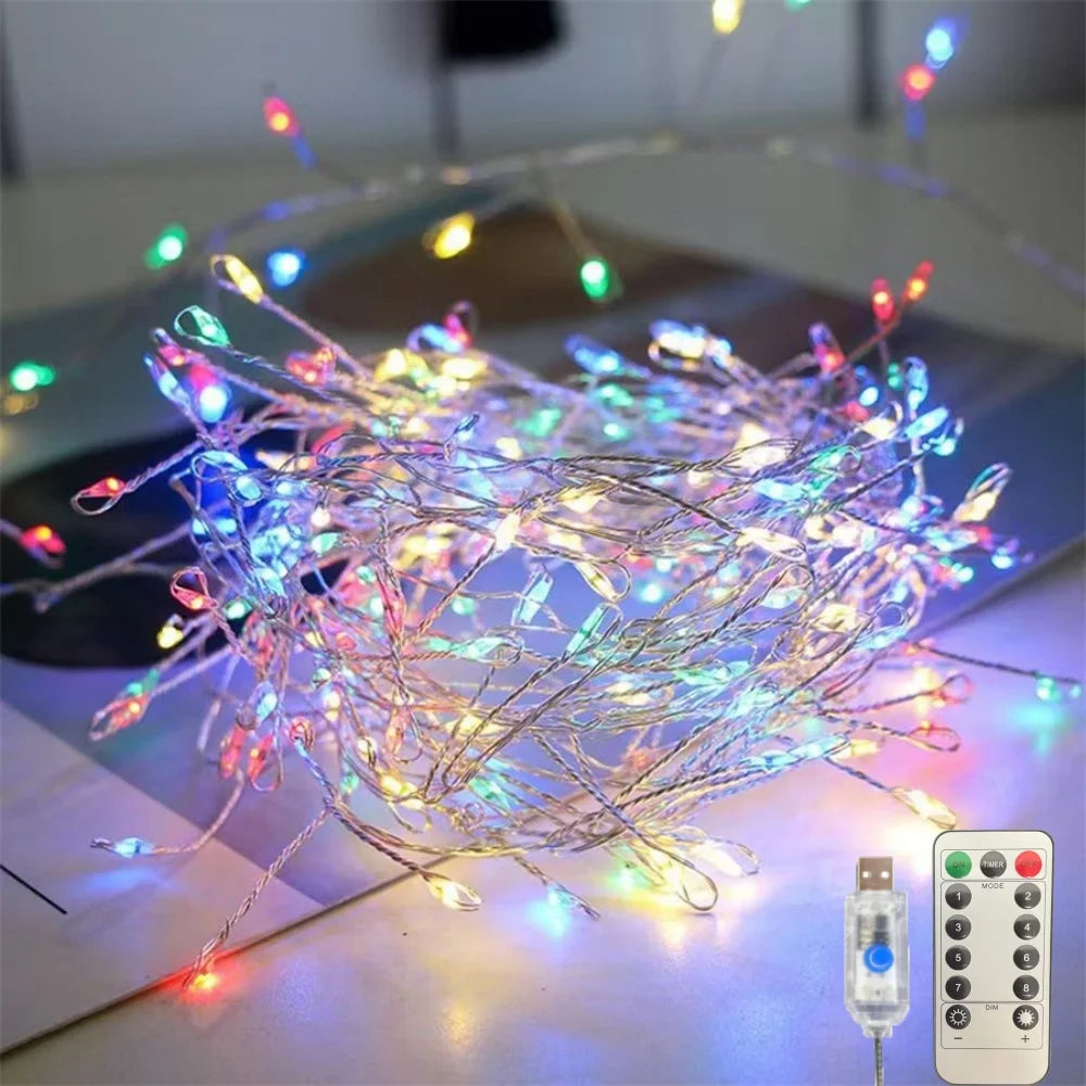 guirlande lumineuse noël multicolore doré blanc chaud led fil cuivre moderne télécommande ajustement luminosité