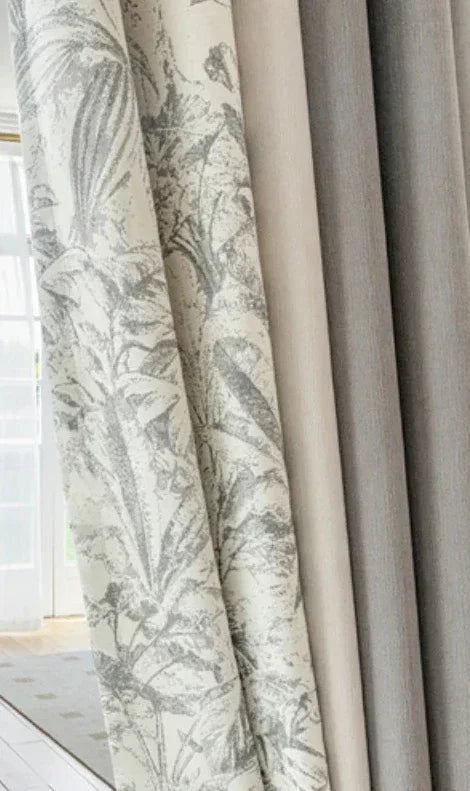 rideau opaque motif floral gris beige classique vintage salon chambre