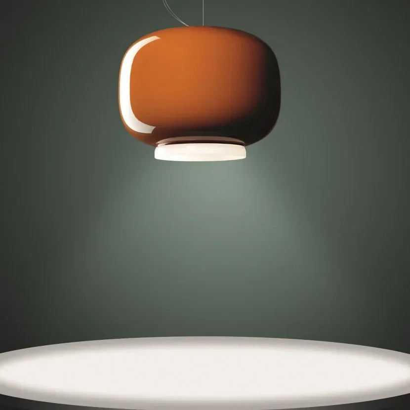 luminaire suspension verre couleur orange moderne chambre salon éclairage nordique transparent fixe câble suspendu