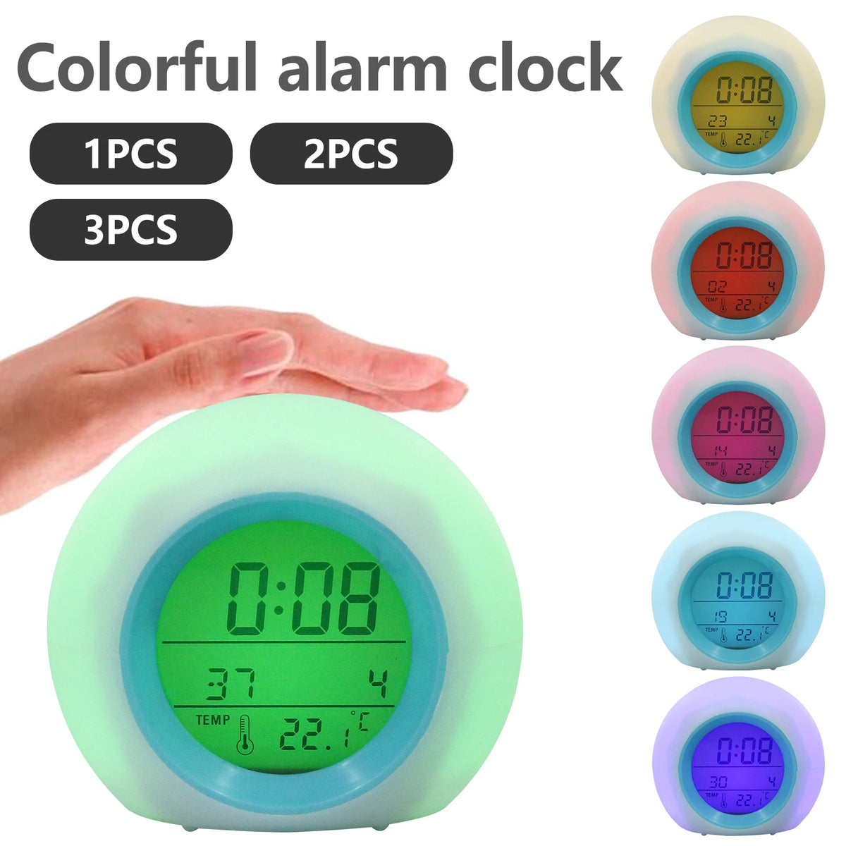 réveil numérique led enfant couleur horloge température moderne arrondi snooze đèn báo thức số