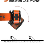 lampe frontale led rechargeable orange bande élastique modes d'éclairage étanche capteur mouvement camping pêche