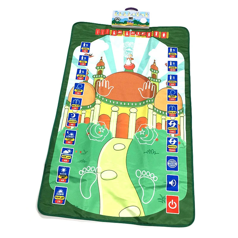tapis interactif enfant islamique illustrations motifs arabes symboles religieux coloré bleu orange vert blanc