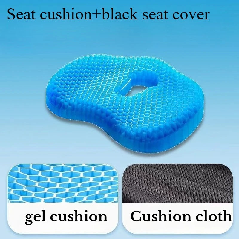 coussin siège confortable mousse latex bleu motif honeycomb orthopédique portable