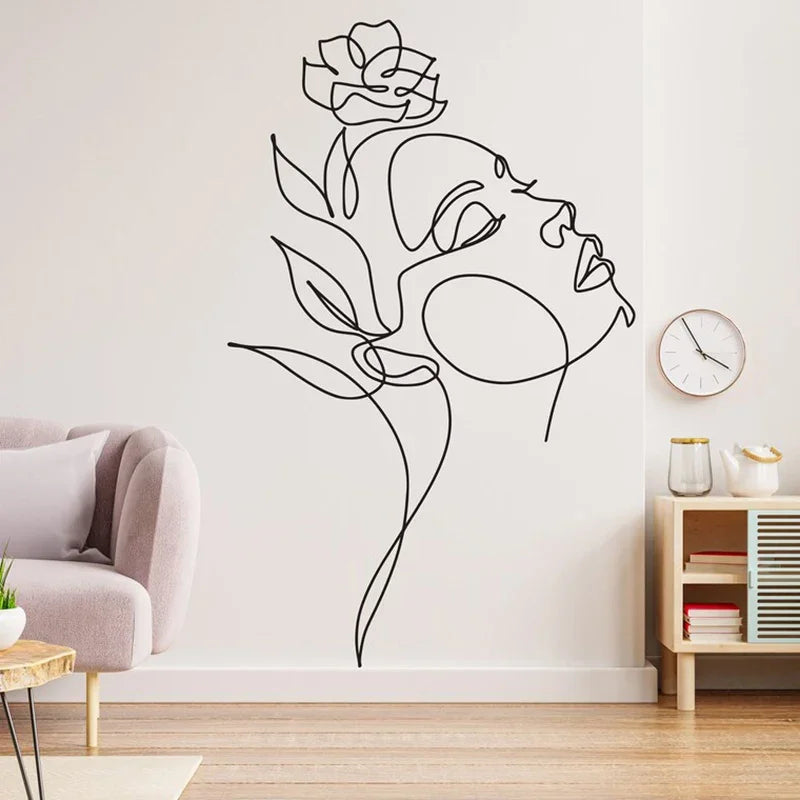 Autocollant mural art ligne fille abstrait moderne