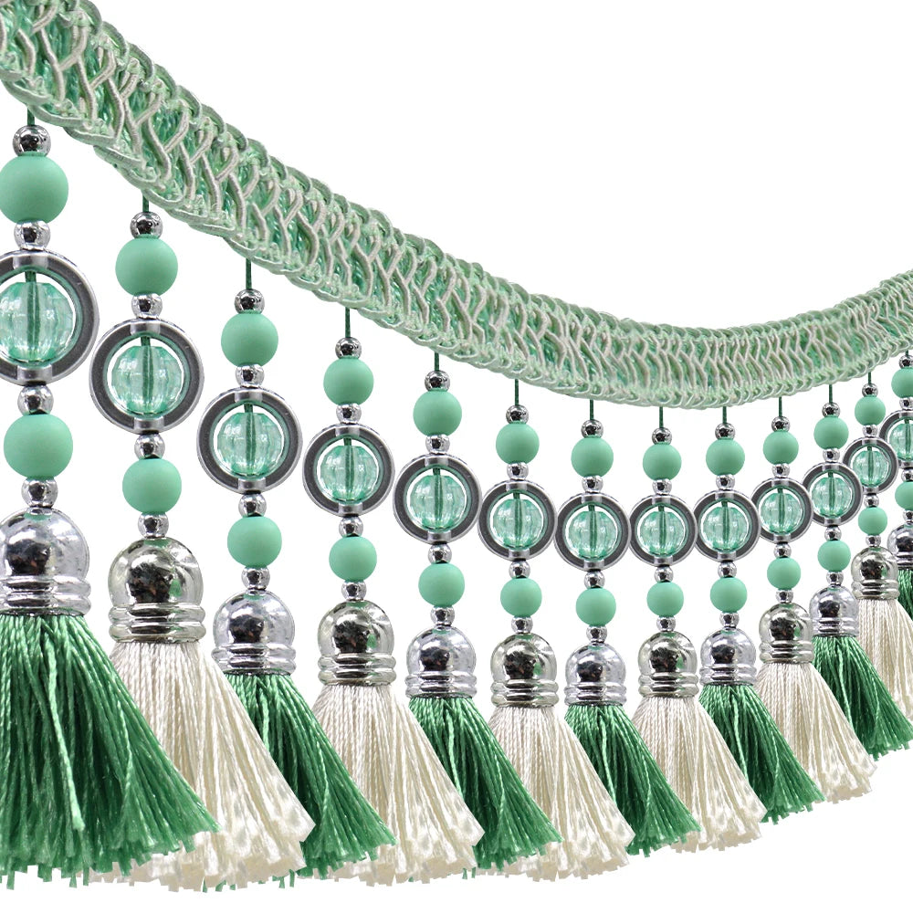franges perlées bicolores tissu décoratif rideau bordure élégante tressées turquoise bleu rose