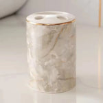 ensemble vaisselle salle bain marbre blanc gris or classique tasses poignées dorées porte brosse