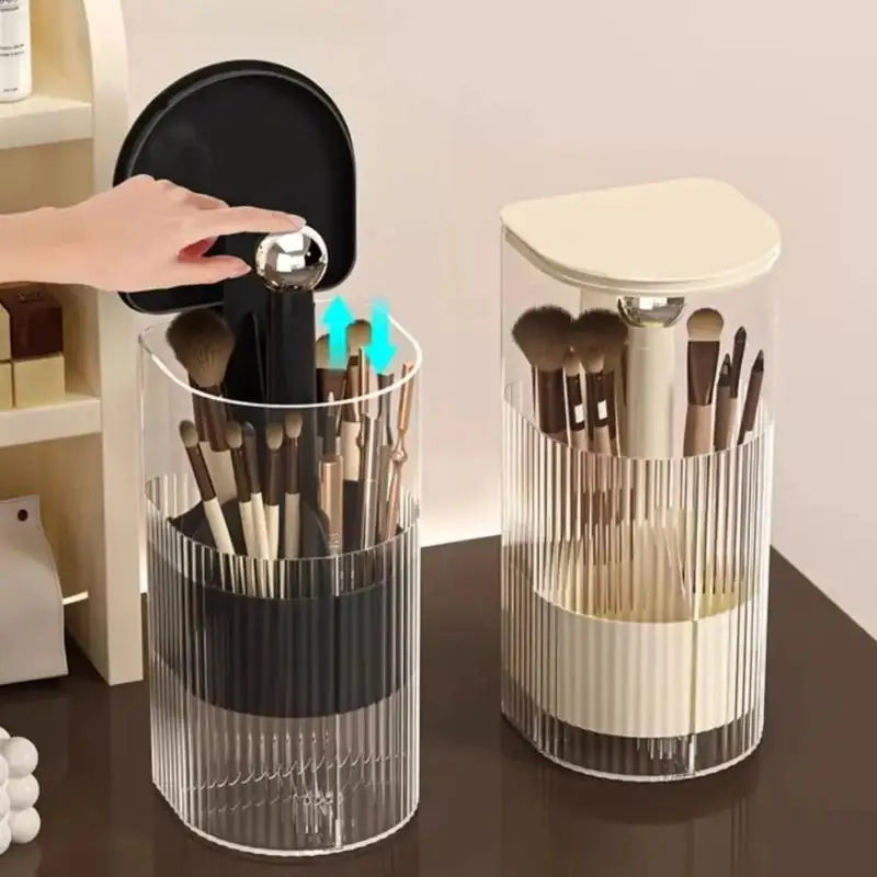organisateur pinceaux maquillage transparent noir rayures moderne adhésif brosse éponge cosmétique rangement