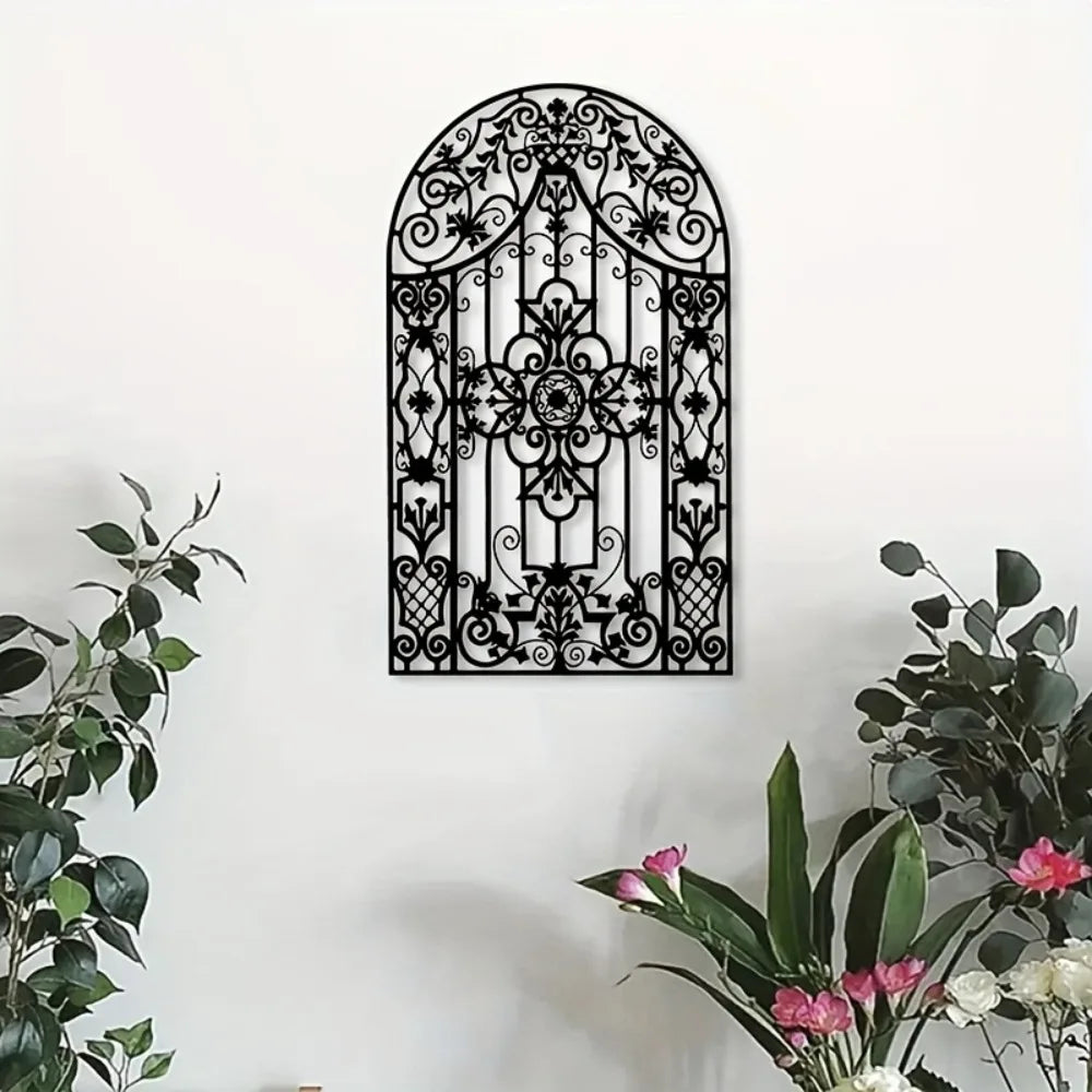 décoration murale métal ornements floraux art nouveau grille fenêtre noire 50cm salon couloir historique