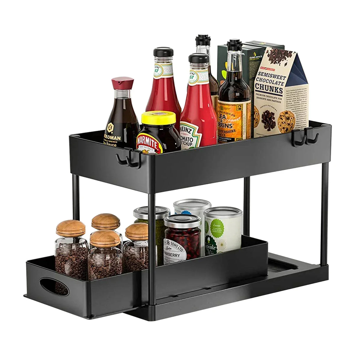 étagère deux niveaux noir moderne clips rangement cuisine salle bain imperméable multifonctionnelle plastique