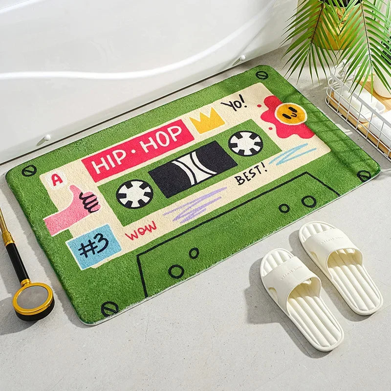 tapis sol rétro motif cassette audio décor maison moderne antidérapant entrée salle bain