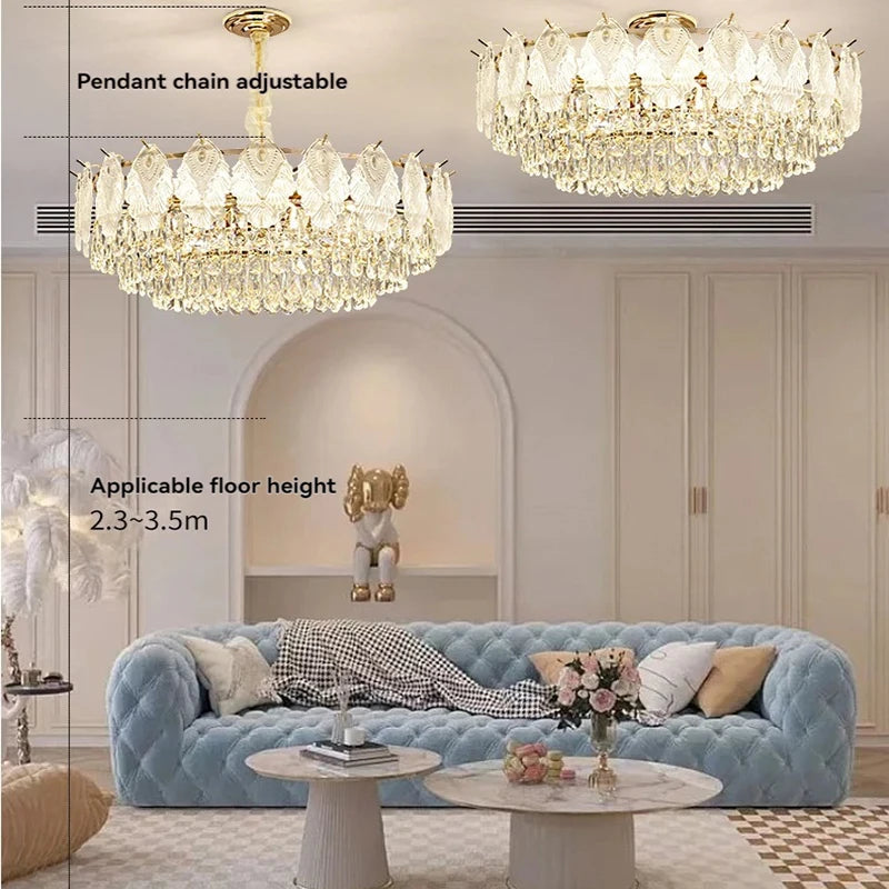 lustre doré cristal suspension salon chambre classique led 80cm adjustable
