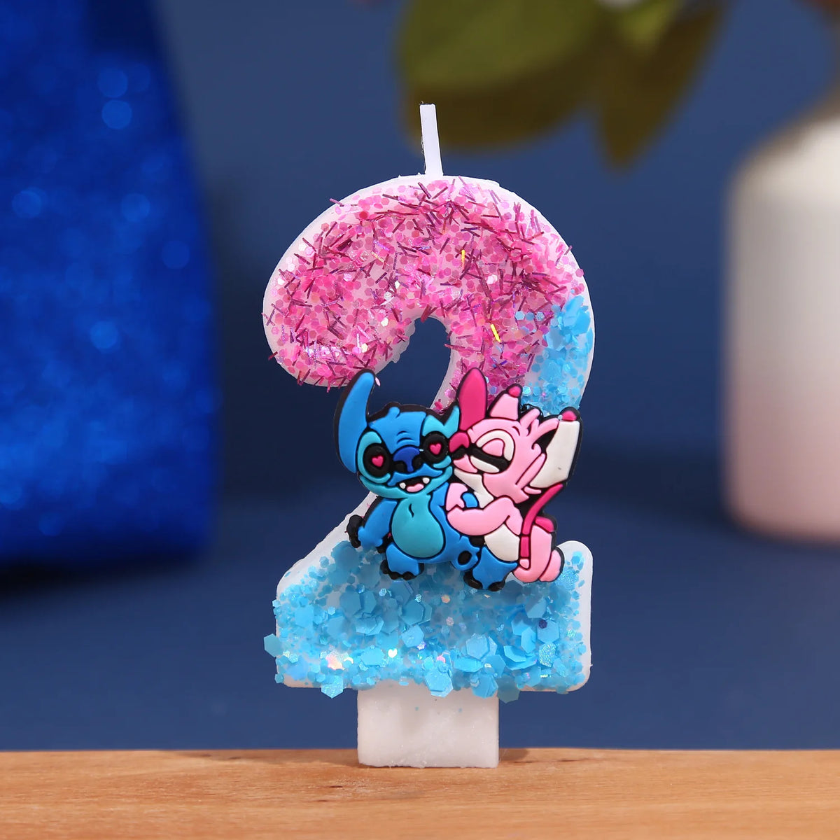 bougies numériques anniversaire glitter personnages animés rose bleu blanc decorative cartoon