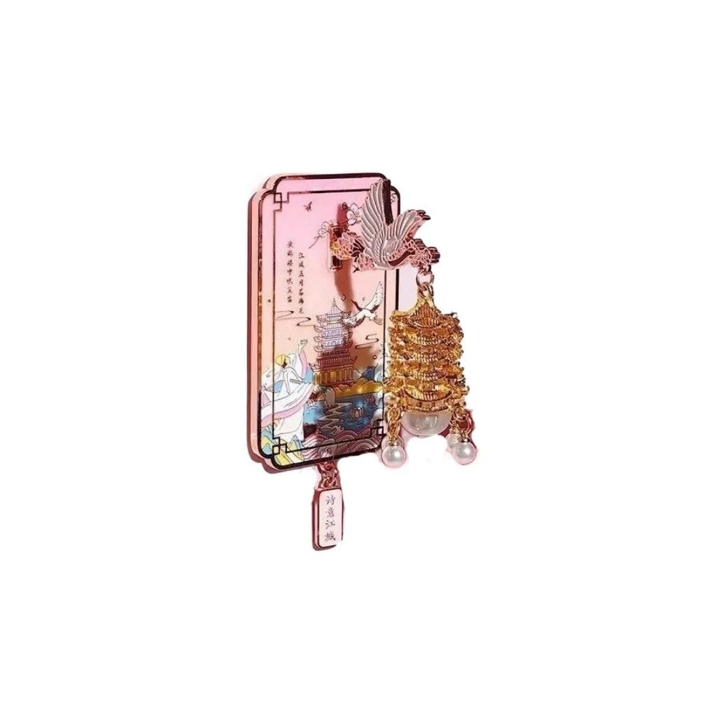 coque téléphone bleu doré rose pagode oiseaux personnages floral art chinois clips breloques