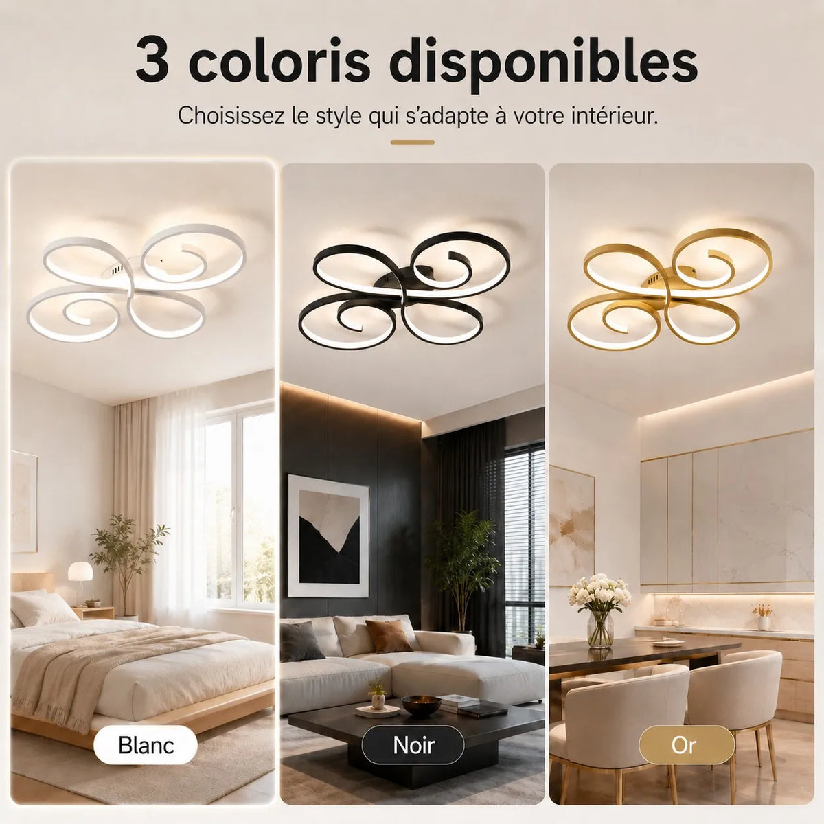 plafonnier led moderne blanc noir or spirales télécommande app variable