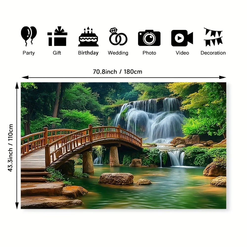toile d'art paysagère cascade pont naturelle verte anniversaire mariage décoration événement familial festive