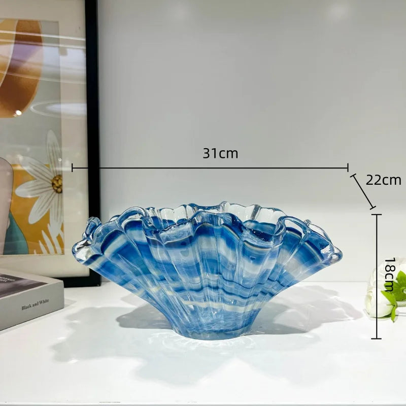 vase moderne bleu rayures horizontales artisanal transparent table décoration maison plateau fruits