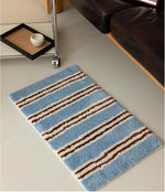tapis rayé polyester bleu clair moderne marron blanc salon chambre doux 40x60cm