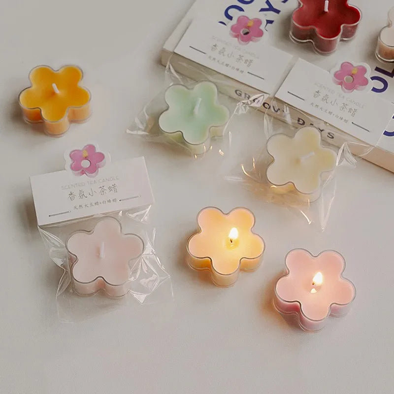bougies parfumées soja aromathérapie forme fleur moderne jaune vert rose violet blanc minimaliste