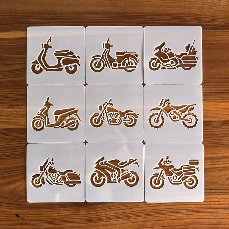 stencils moto blanc brun motifs scooters 9cm 9cm minimaliste peinture bricolage