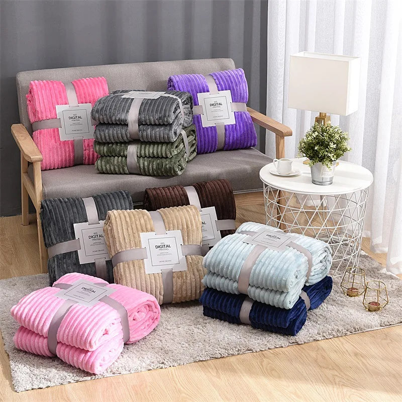 couverture bébé polaire rayures horizontales rose clair gris vert marron beige douce confortable
