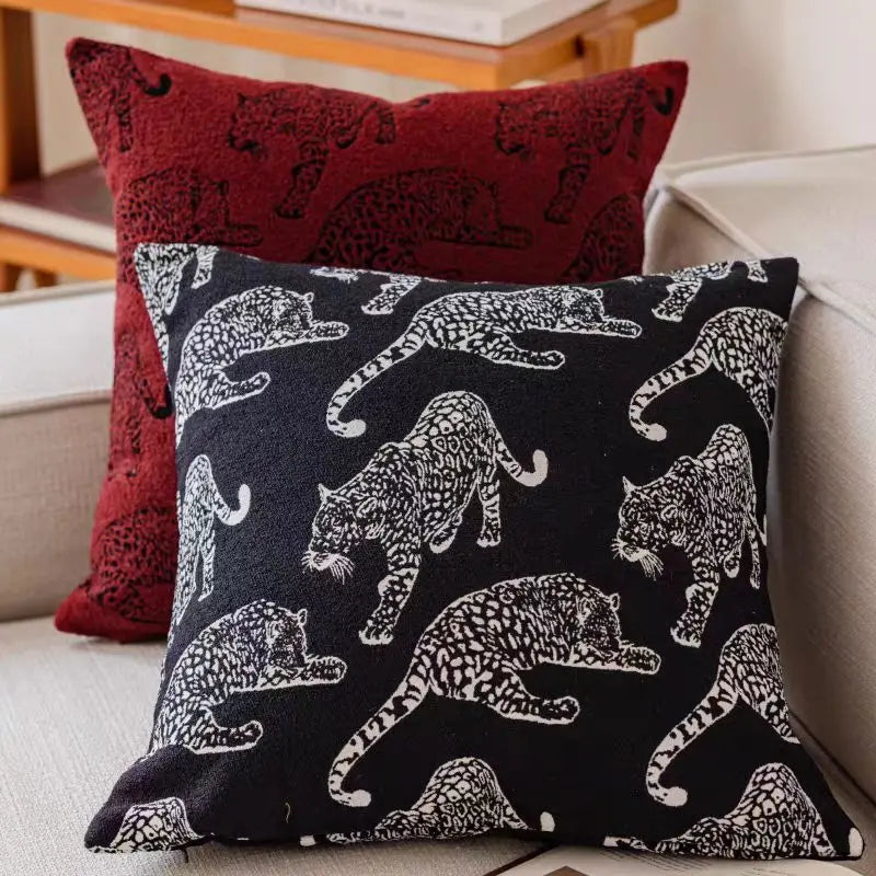 coussin housse léopard noir rouge amovible lavable moderne décoration maison 45x45cm 50x50cm