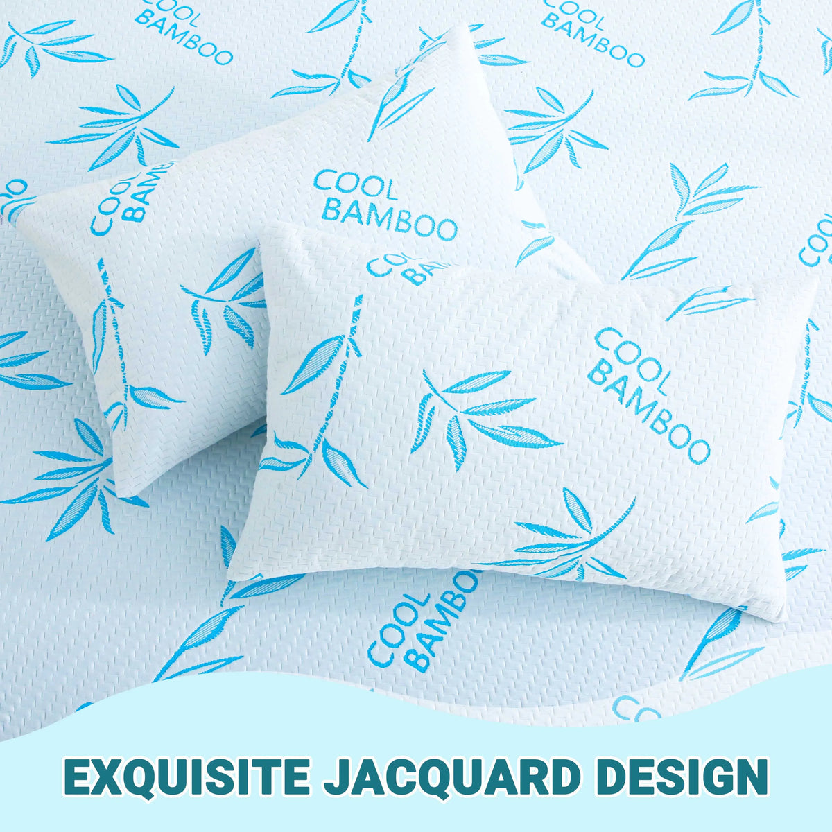 protège oreiller bambou blanc bleu jacquard moderne confortable zip machine maison deux pièces
