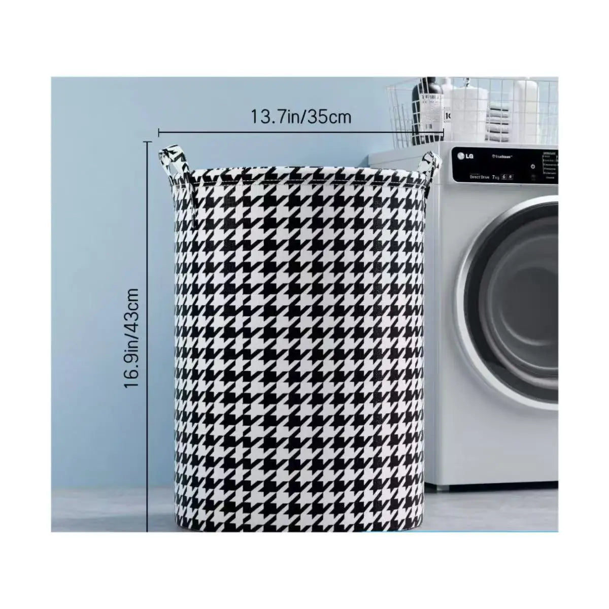 panier linge pliable houndstooth noir blanc moderne poignées polyvalent chambre salon salle bain polyester