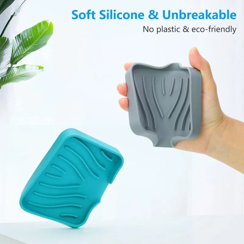 support savon silicone gris bleu rayures modernes facile nettoyer salle bain cuisine