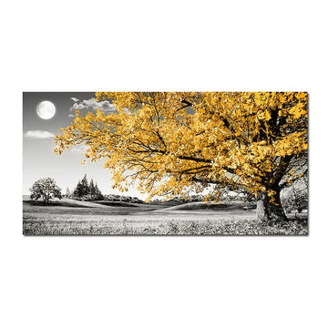 grande toile peinture paysage nocturne arbre fleurs bleu noir blanc décoration murale moderne