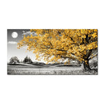 grande toile peinture paysage nocturne arbre fleurs bleu noir blanc décoration murale moderne