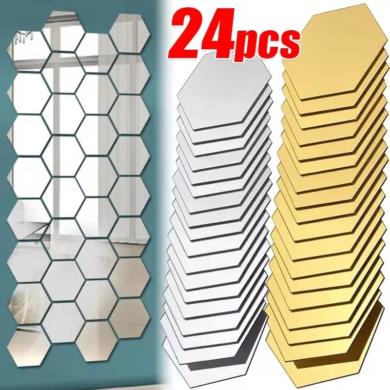 miroirs hexagonaux modernes argent doré adhésifs auto collants amovibles acrylique translucides décoration murale maison