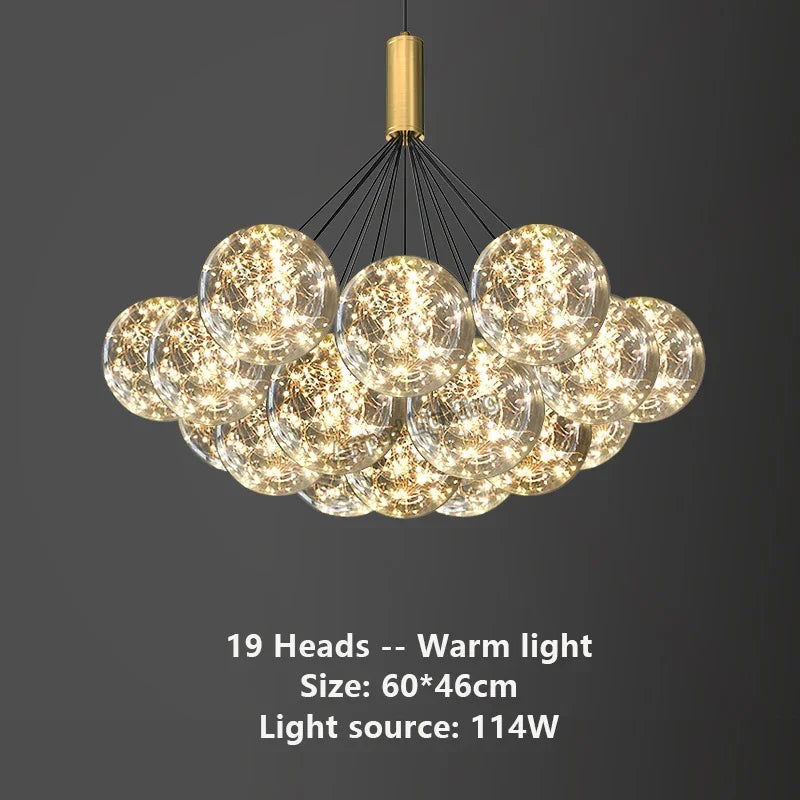 Suspension lumineuse moderne boules verre transparentes intérieur doré élégante plafonnier LED chambre restaurant