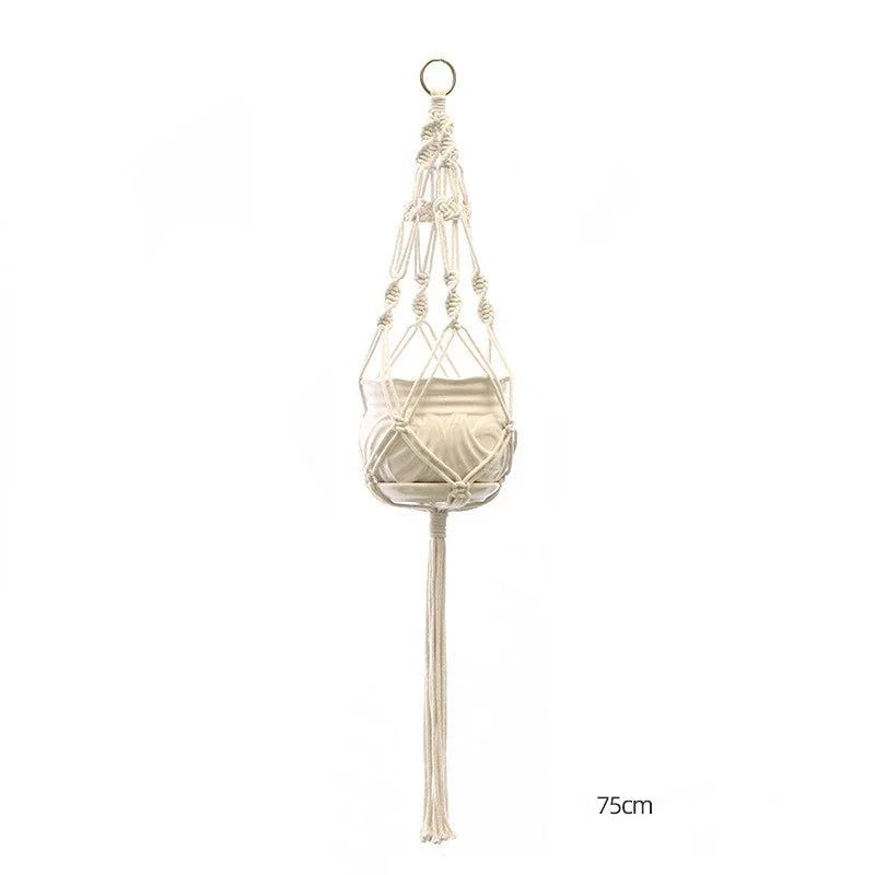 support plante suspendue macramé blanc cassé boho pot fleurs décoration balcon intérieur jardin
