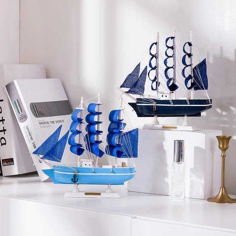 bateau voile bois bleu blanc rayures classique décoration maison ornement anniversaire