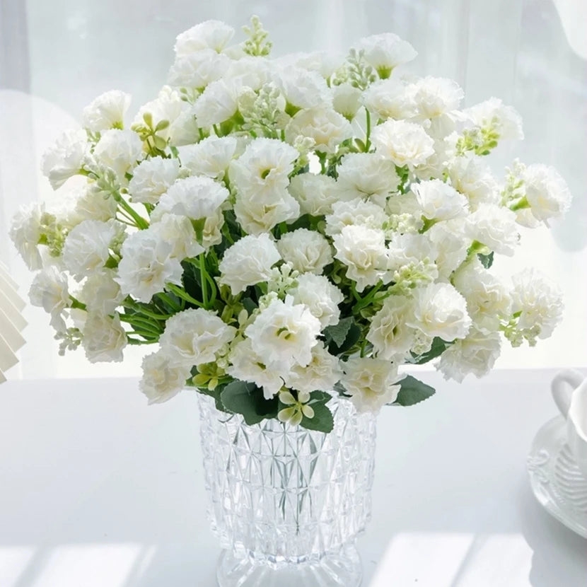 bouquet fleurs artificielles coeur blanc rose jaune violet vase verre décoration maison moderne