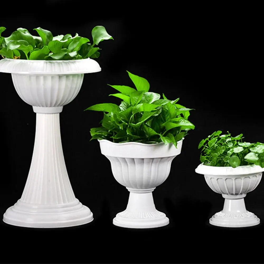 cache pot blanc rayures verticales classique plastique extérieur jardinière fleuri porte plantes romantique rétro