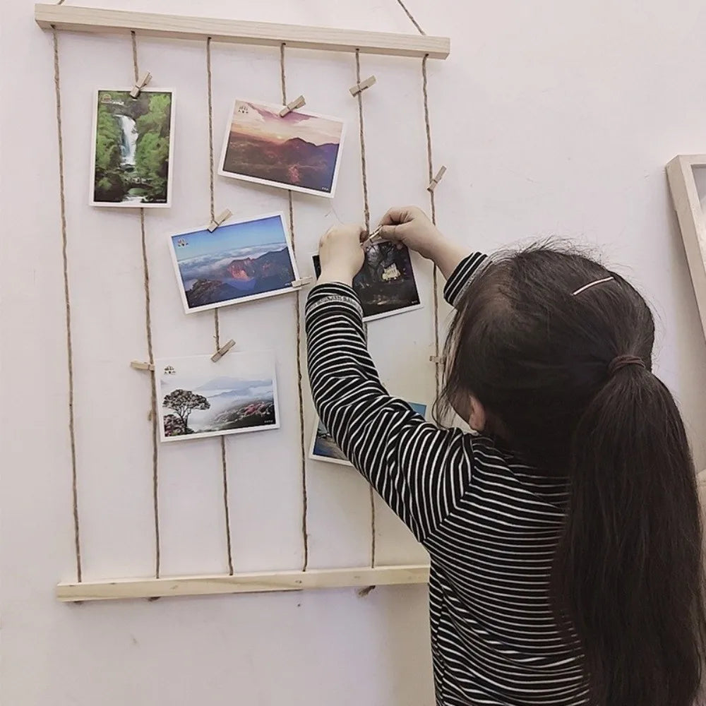 cadre mural photos bois moderne clips suspension rustique