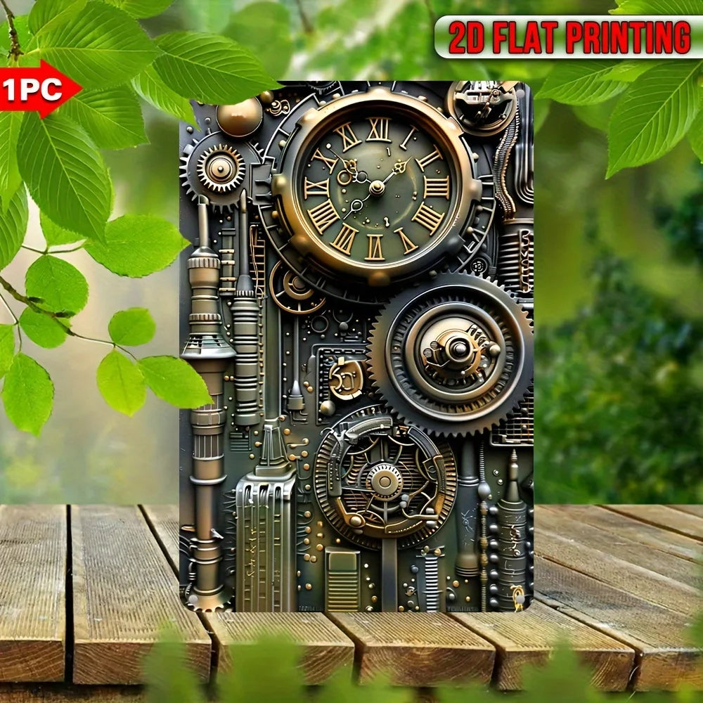 horloge murale steampunk mécanique vert marron noir vintage 30cm 20cm