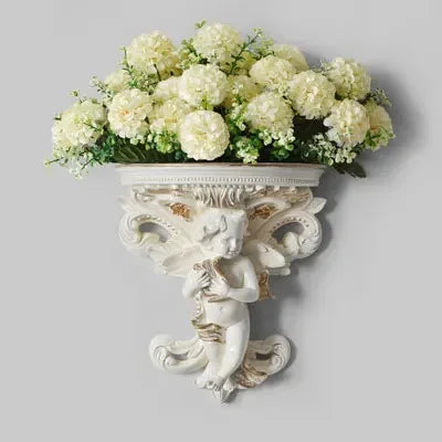 décoration murale résine cherubin baroque fleurs artificielles vintage étagères murales blanc bleu turquoise