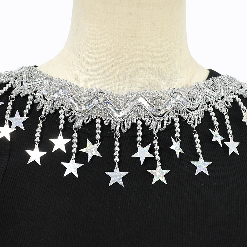 ruban décoratif or argent noir étoiles paillettes festif 85mm polyesterFRINGE TRIM SEQUIN TASSEL TRIM