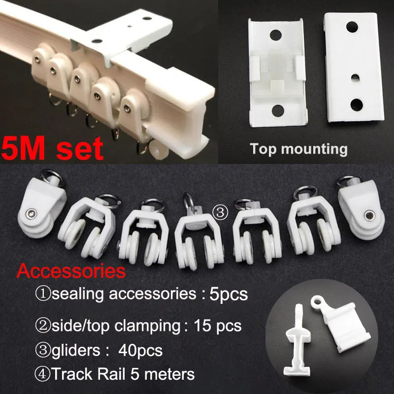 rails rideaux courbés pvc blanc flexible accessoires anneaux boucles poulies supports minimaliste