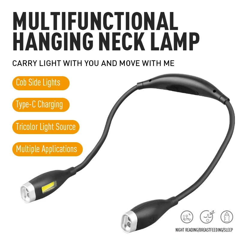 lampe cou multifonctionnelle rechargeable led noir blanche urgence étude course camping tricolore typeccharging