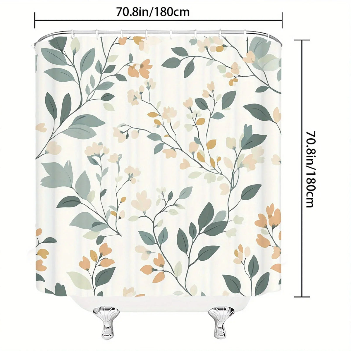 rideau douche motifs floraux moderne blanc vert orange polyester totalement opaque botanique